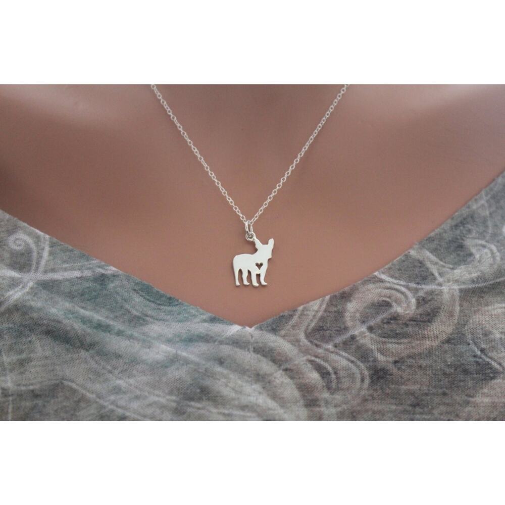 Sterling Silver Silhouetted French Bulldog Necklace, French Bulldog Necklace
